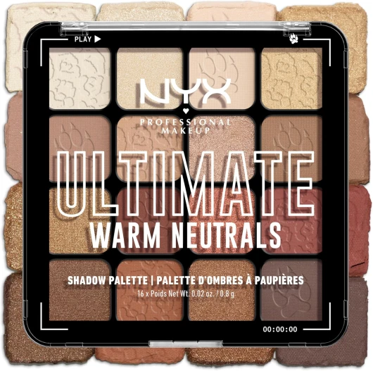 Palette de Fards à Paupières Ultimate Shadow, 16 couleurs, Finition Intense et Longue Durée, Formule Vegan Sans Ingrédients d'Origine Animale ou Dérivé, Warm Neutrals